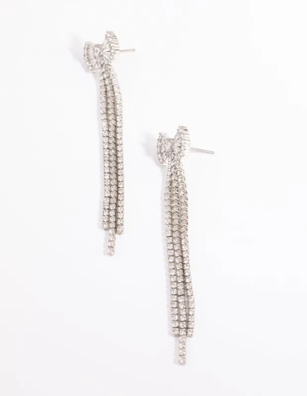 Silver Cubic Zirconia Navette Bow Earrings sold by lovisa