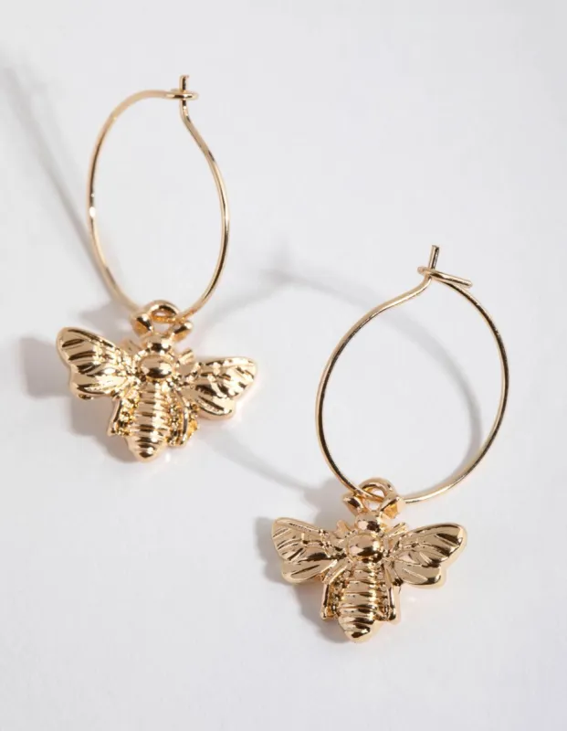 Gold Bee Pendant Huggie Hoop Earrings sold by lovisa