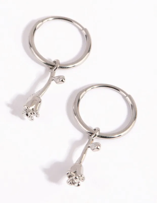 Surgical Steel Hanging Rose Hoop Earrings sold by lovisa