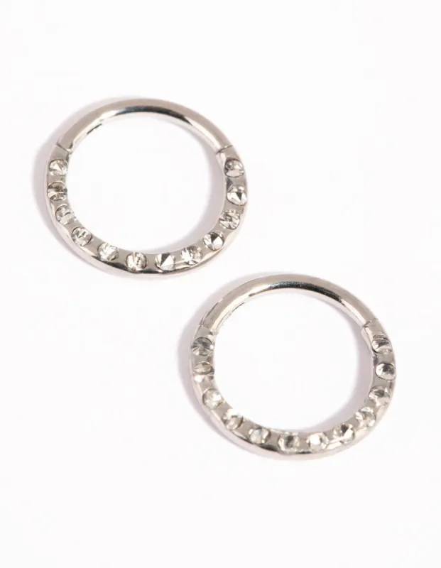 Surgical Steel Pave Hoop Earrings sold by lovisa