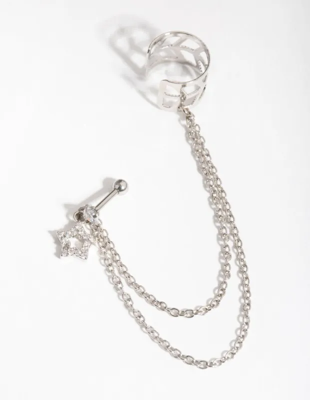 Surgical Steel Rhodium Celestial Barbell & Earcuff sold by lovisa