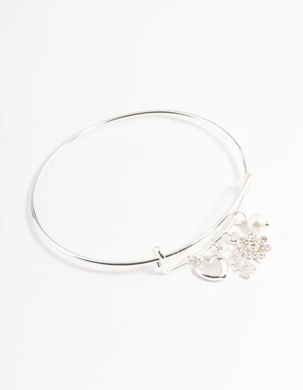 Silver Love Mix Charm Bangle sold by lovisa