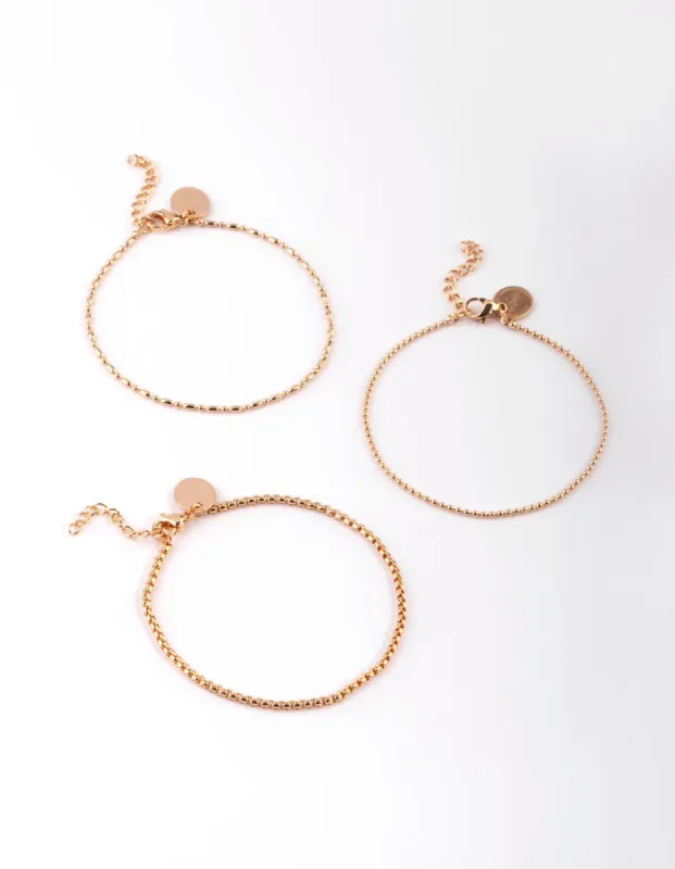 Gold Plated Surgical Steel Beaded Chain Layered Bracelet sold by lovisa