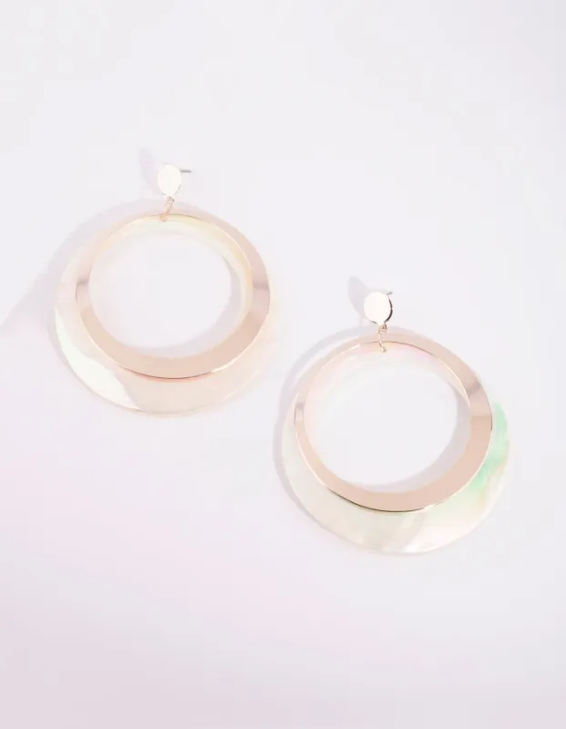 Gold Two Tone Shell Drop Earrings sold by lovisa