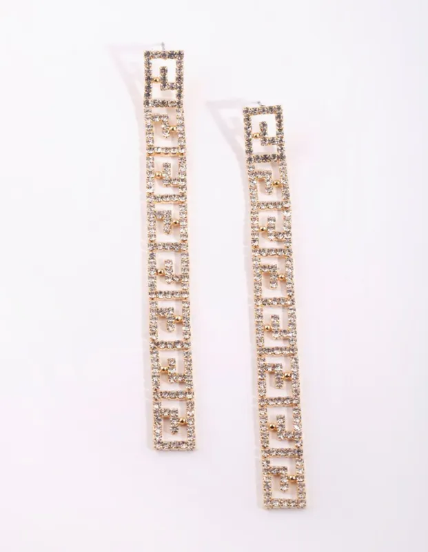 Gold Diamante Greek Key Drop Earrings sold by lovisa
