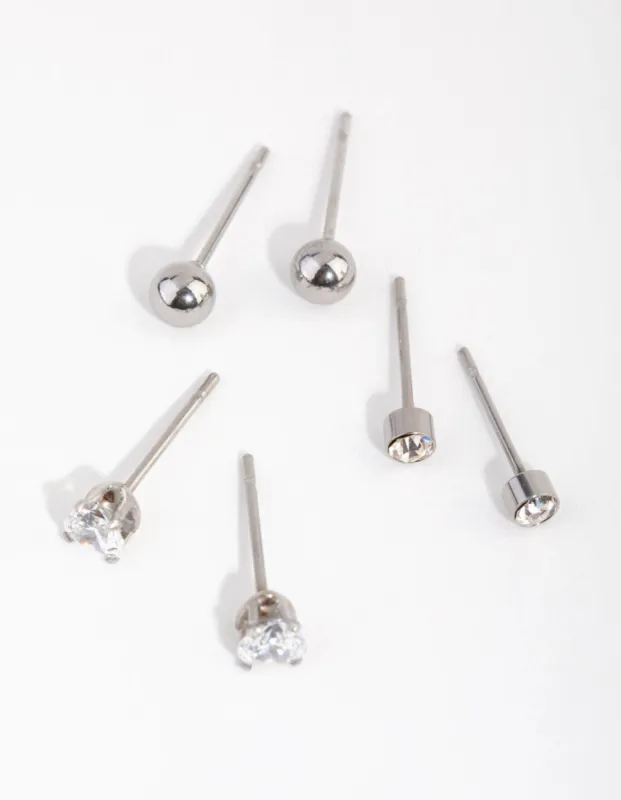 Titanium Love Stud Pack Earrings sold by lovisa