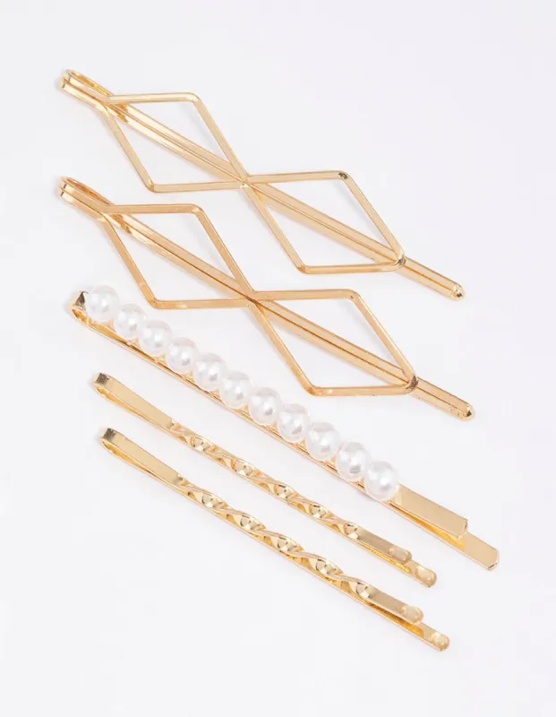 Gold Pearl Hair Slide 5-Pack sold by lovisa