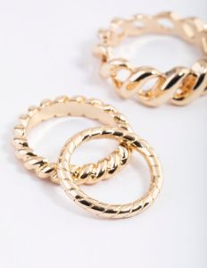 Gold Mixed Twist Ring Pack sold by lovisa