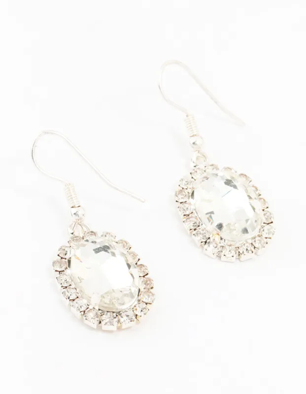 Silver Oval Halo Drop Earrings sold by lovisa