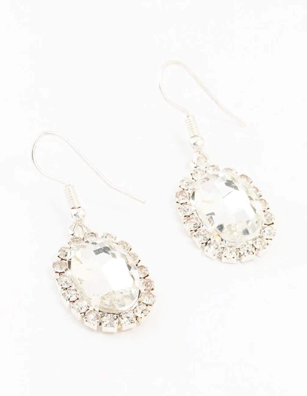 Silver Oval Halo Drop Earrings sold by lovisa