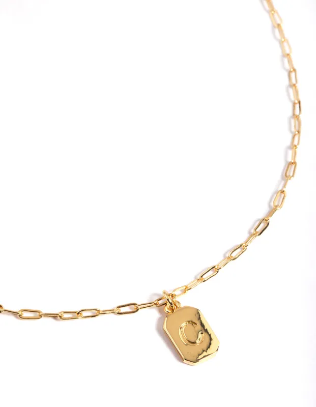 Letter C Gold Plated Rectangle Pendant Initial Necklace sold by lovisa
