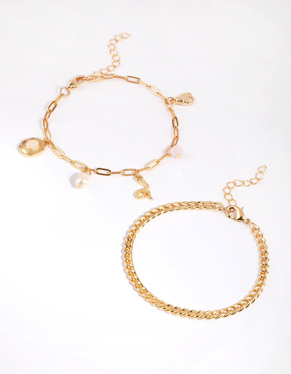 Gold Plated Bracelet Set with Rose Quartz Charms sold by lovisa