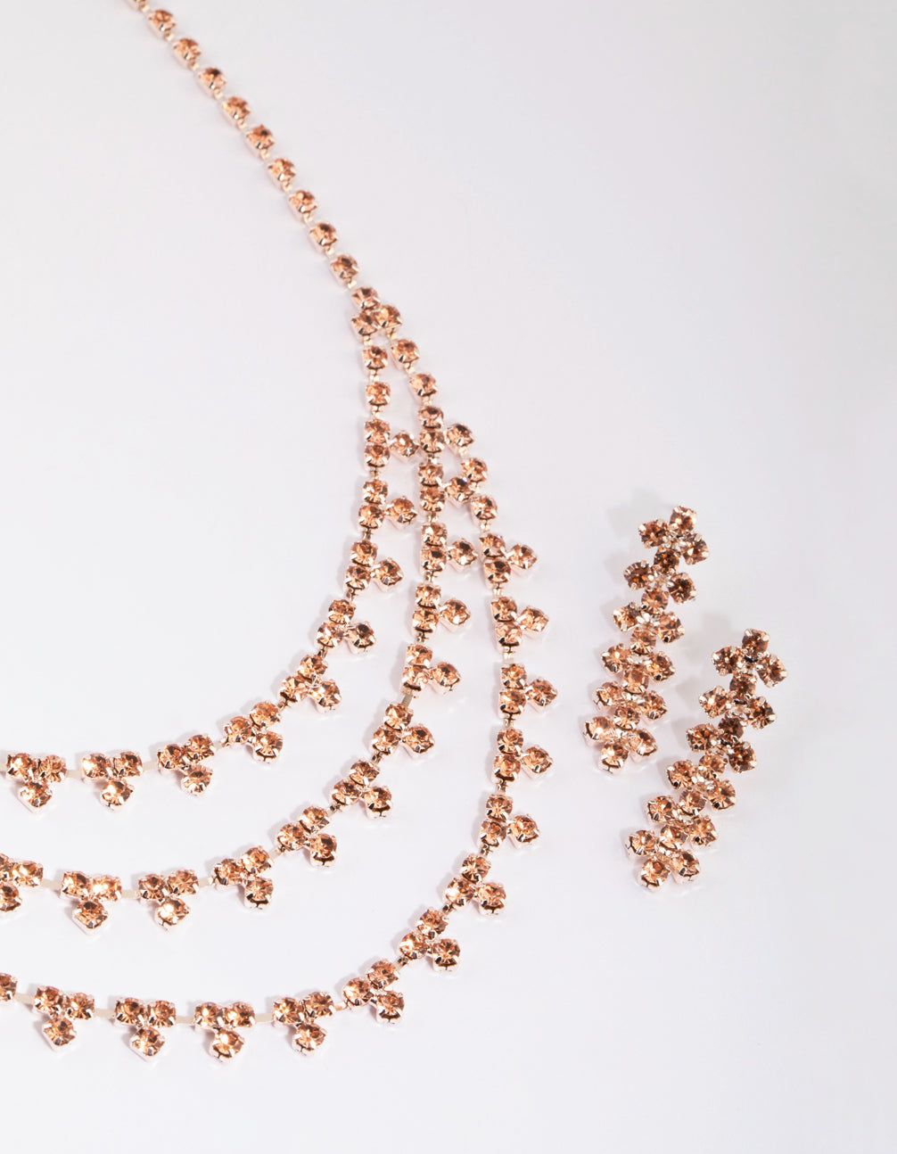 Rose Gold Tiered Diamante Necklace & Earrings Set sold by lovisa