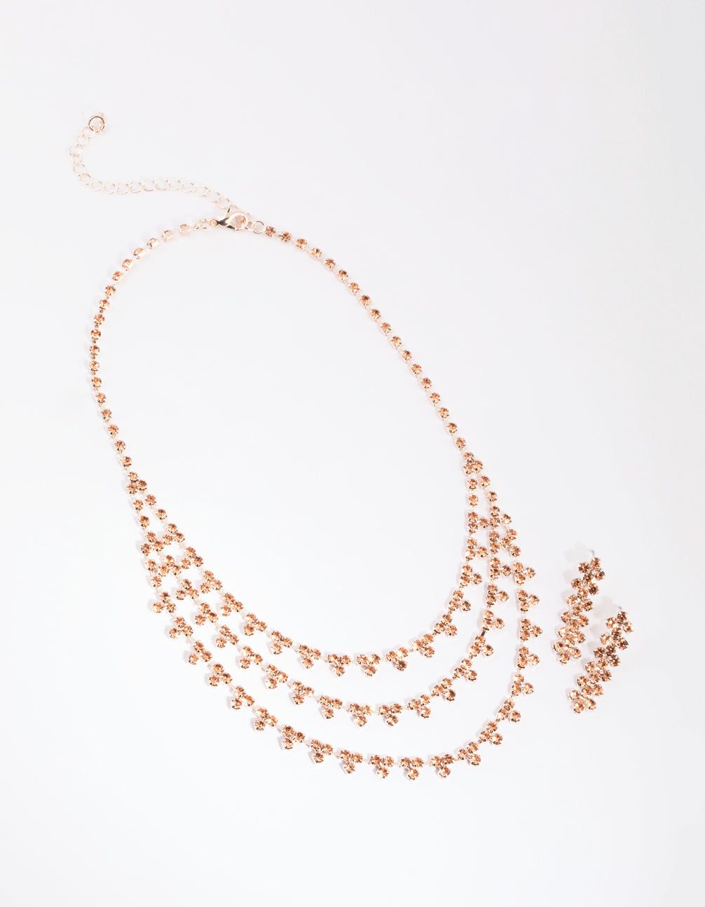 Rose Gold Tiered Diamante Necklace & Earrings Set sold by lovisa product image thumbnail 2