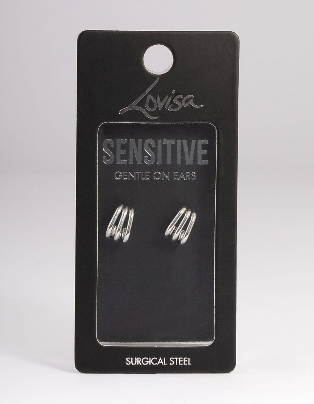 Rhodium Surgical Steel Triple Illusion Hoop Earrings sold by lovisa product image thumbnail 3