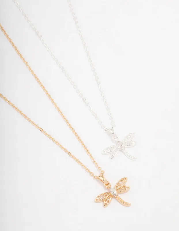 Gold & Silver Dragonfly Necklace 2-Pack sold by lovisa