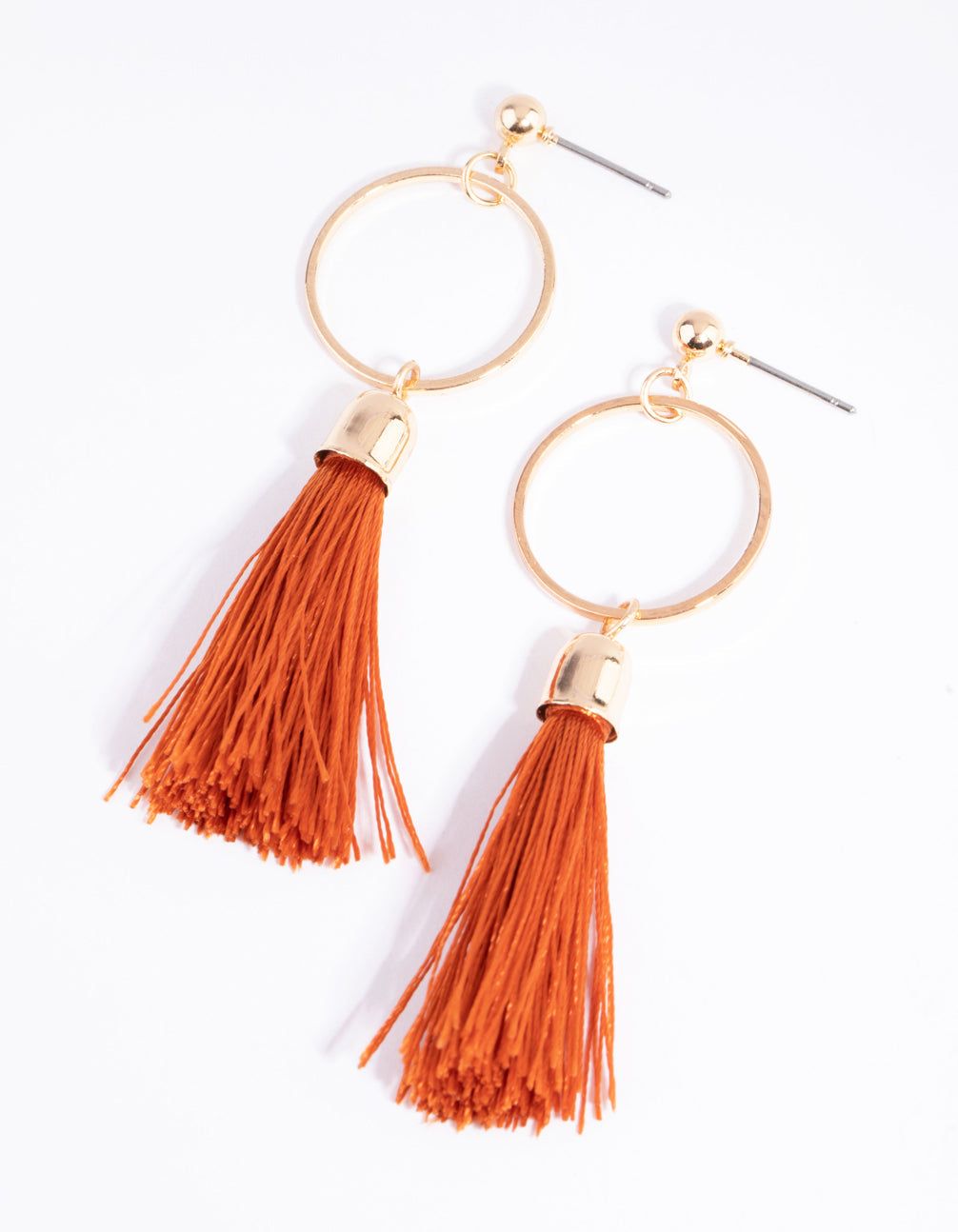 Gold Stud & Orange Tassel Drop Earrings sold by lovisa
