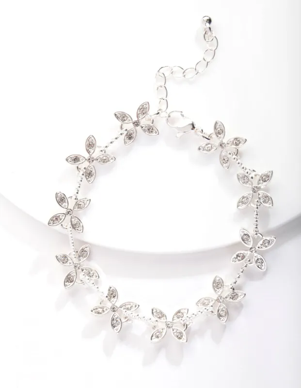 Silver Crystal Silk Flower Bracelet sold by lovisa
