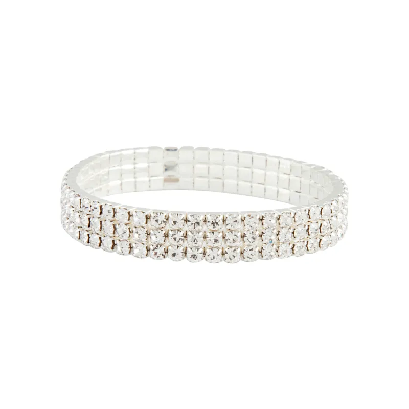 Silver Stretch Three Row Diamante Bracelet sold by lovisa