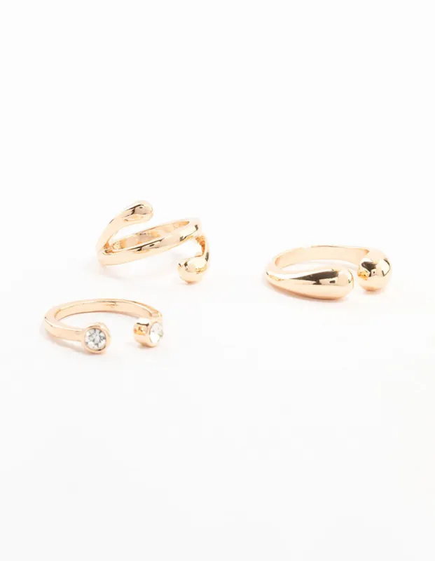 Gold Open & Ball Rings 3-Pack sold by lovisa