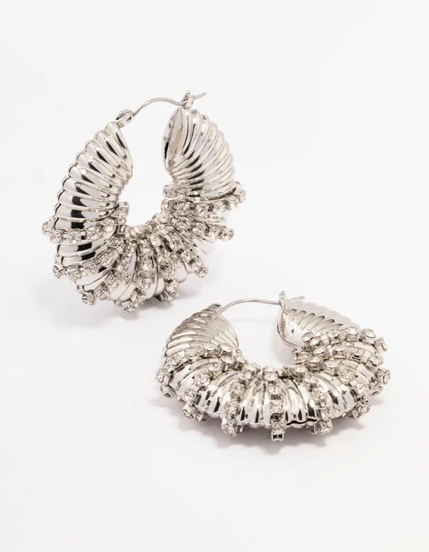 Silver Diamante Wrapped Chubby Hoop Earrings sold by lovisa