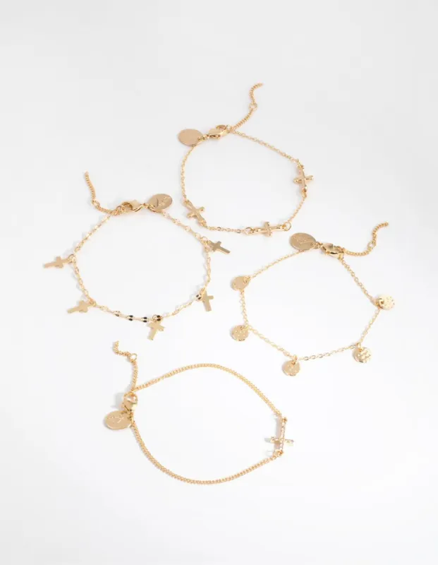 Gold Cross Jingle Bracelet & Anklet 4-Pack Set sold by lovisa