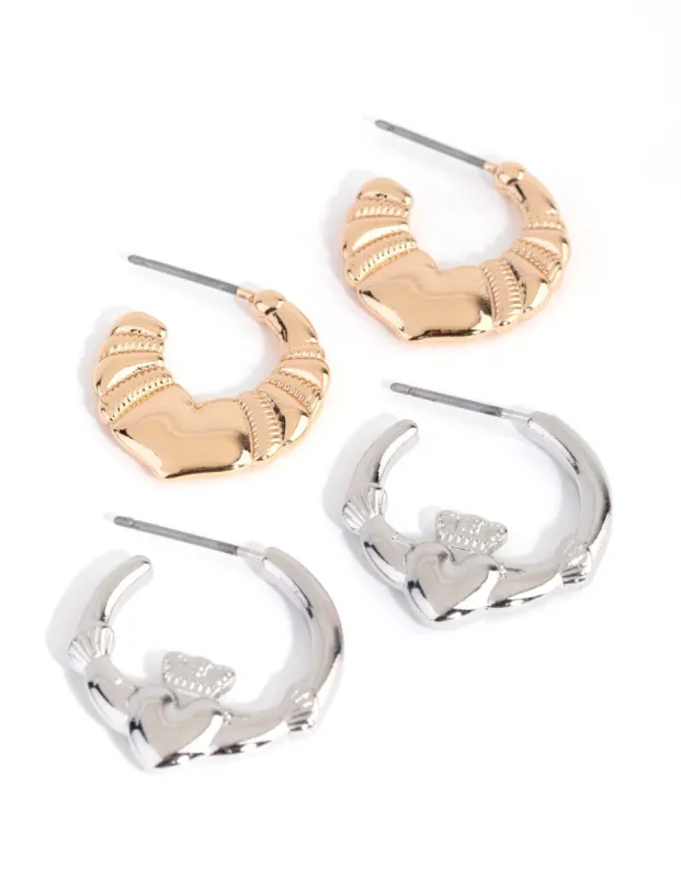Mixed Metal Heart Hoop Earring Pack sold by lovisa