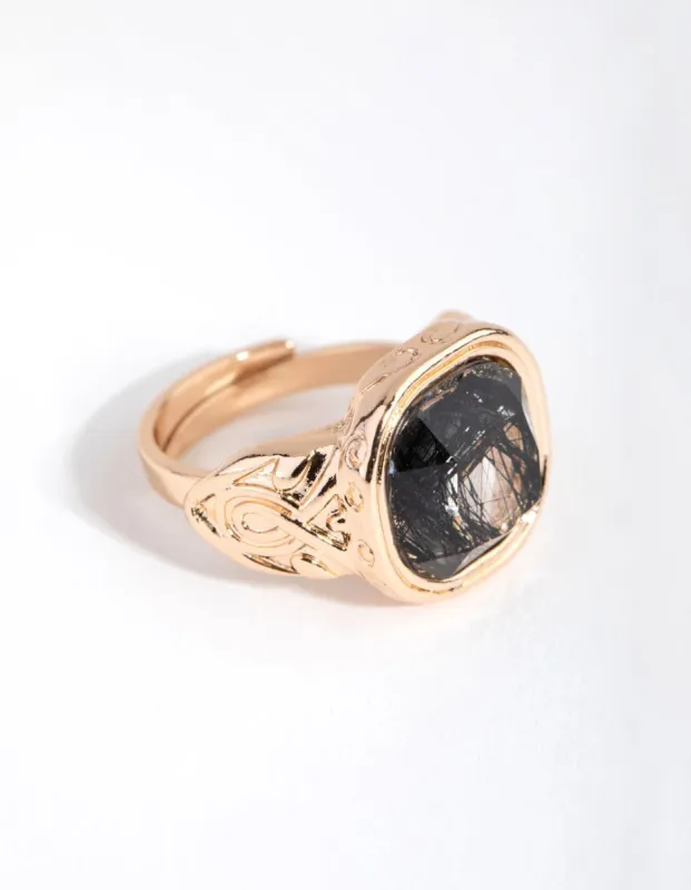 Gold Black Marble Stone Ring sold by lovisa