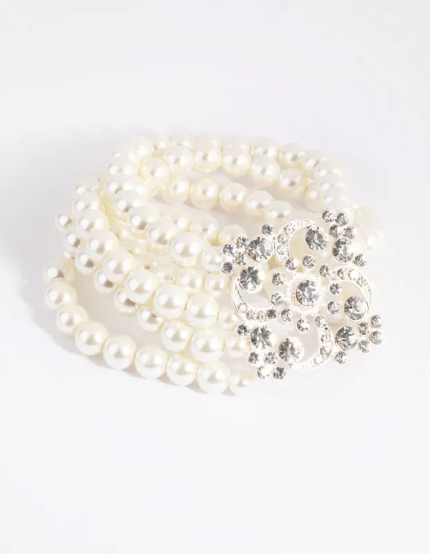 Silver Layered Statement Pearl Bracelet sold by lovisa