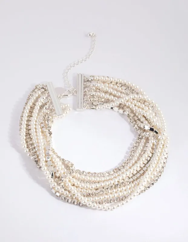 Silver Cup Chain Pearl Choker sold by lovisa