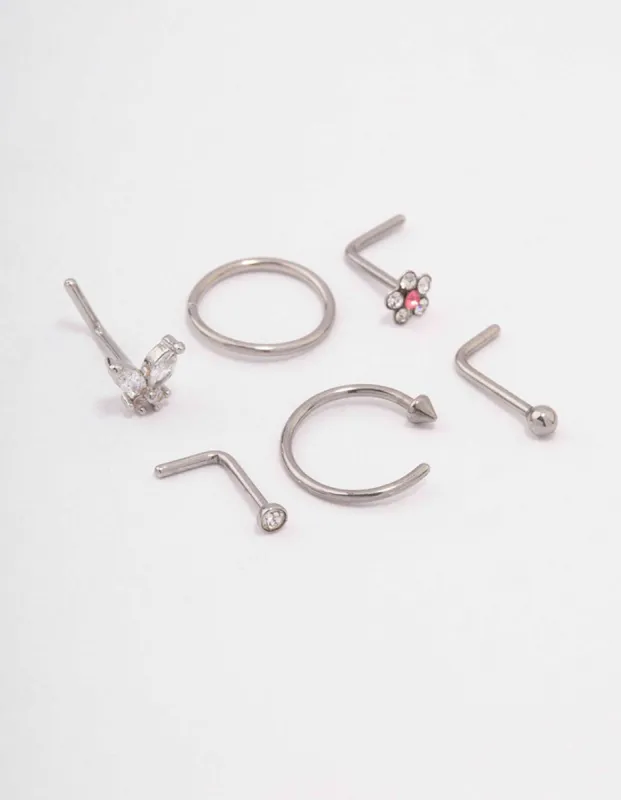 Surgical Steel Butterfly Flower Nose Piercing 6-Pack sold by lovisa
