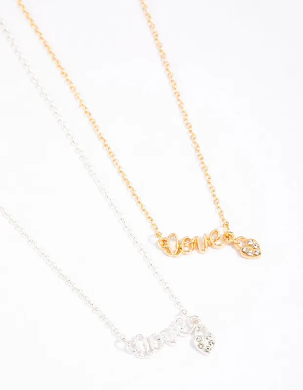 Mixed Metal Love Script Necklace Pack sold by lovisa
