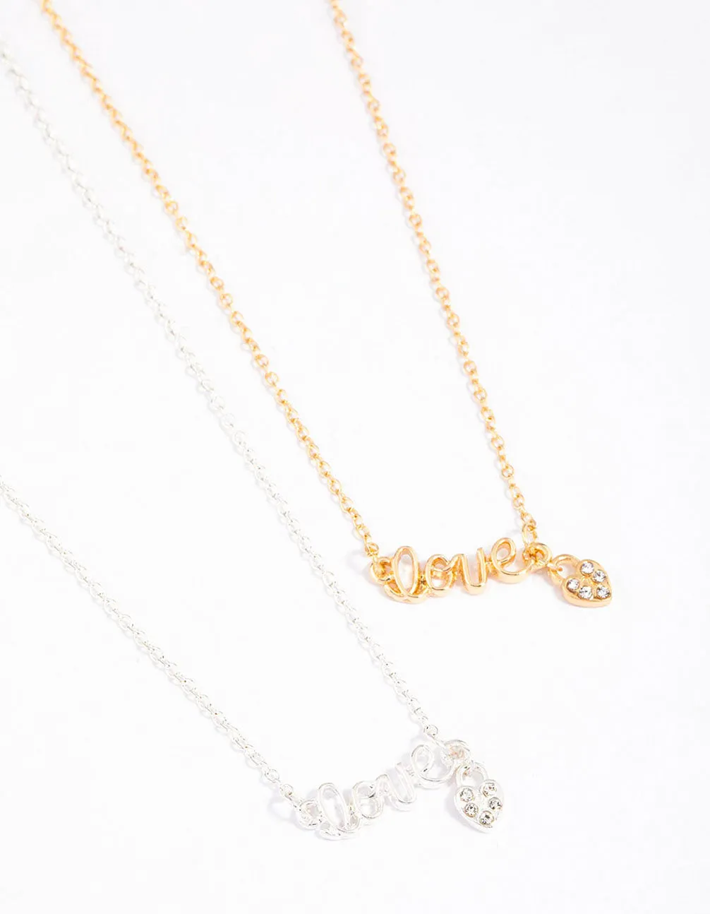 Mixed Metal Love Script Necklace Pack sold by lovisa