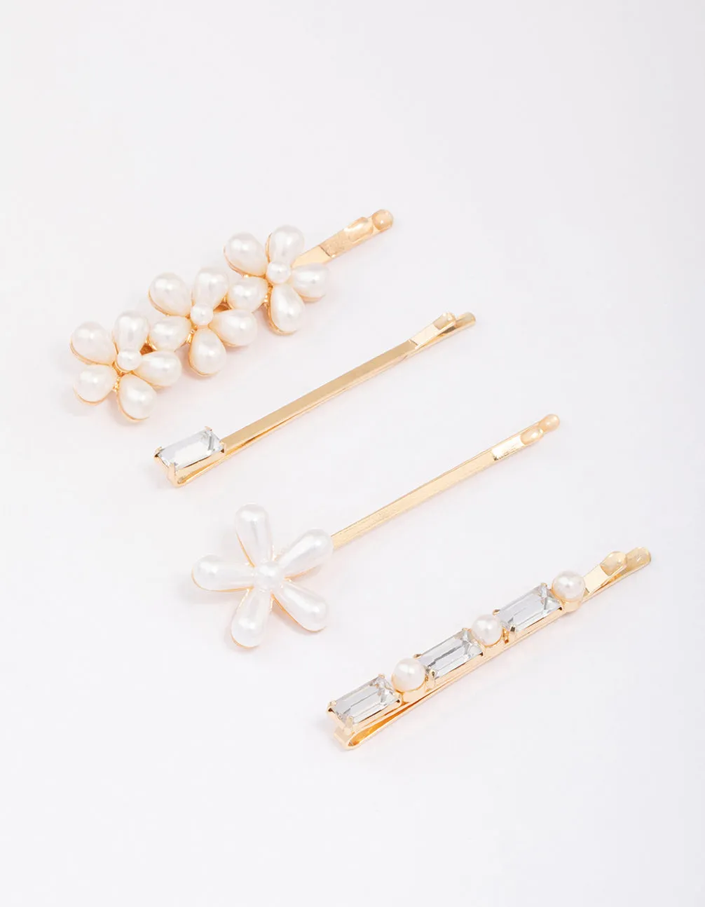 Gold Pearl Diamante Flower Hair Clip 4-Pack sold by lovisa