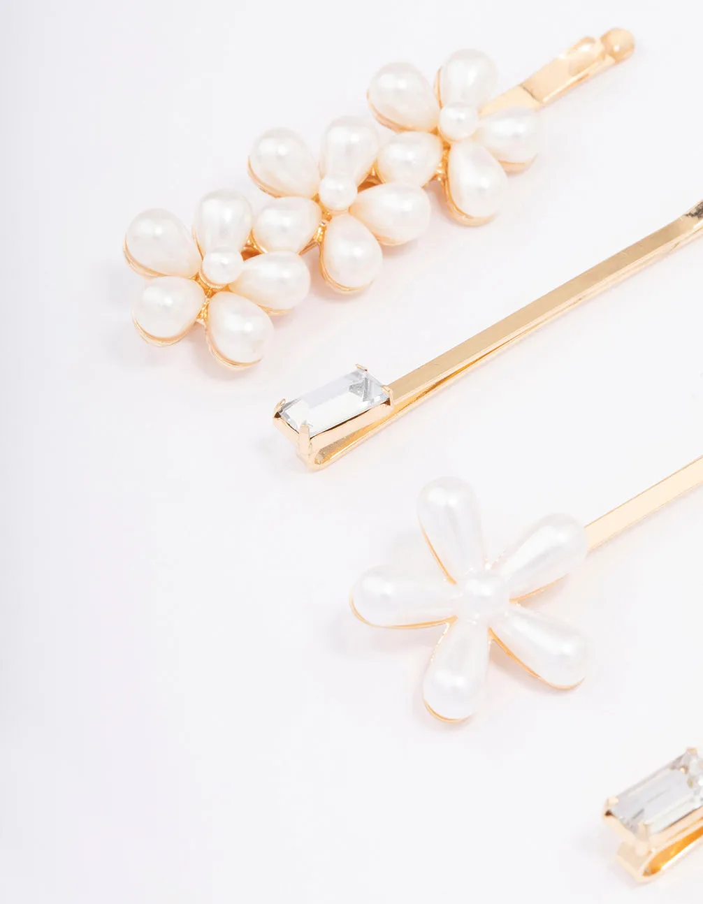 Gold Pearl Diamante Flower Hair Clip 4-Pack sold by lovisa product image thumbnail 2