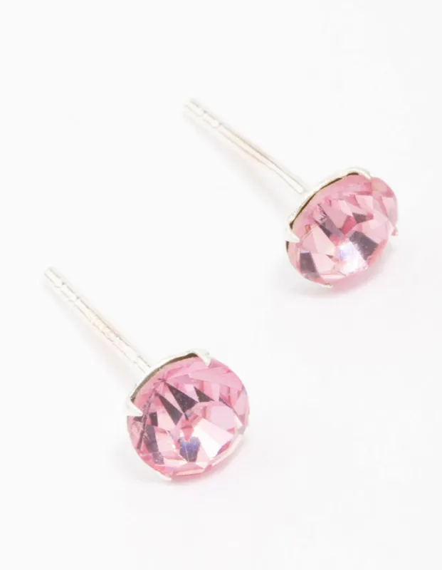 Sterling Silver Pink Czech Crystal Small Stud Earrings sold by lovisa