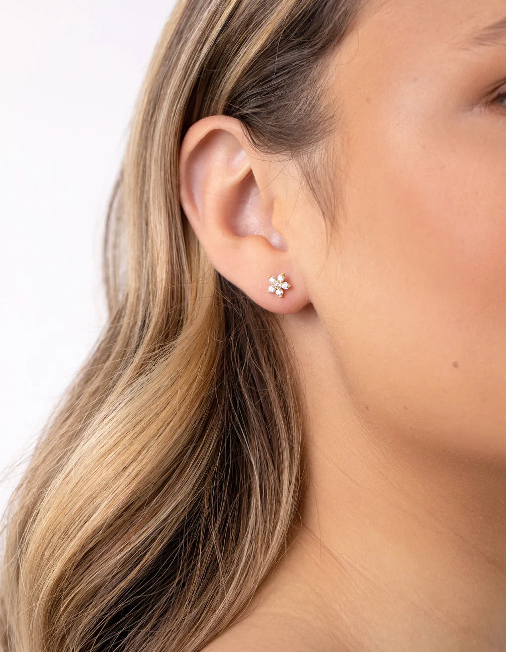 Gold Plated Sterling Silver Cubic Zirconia Flower Stud Earrings sold by lovisa product image thumbnail 2