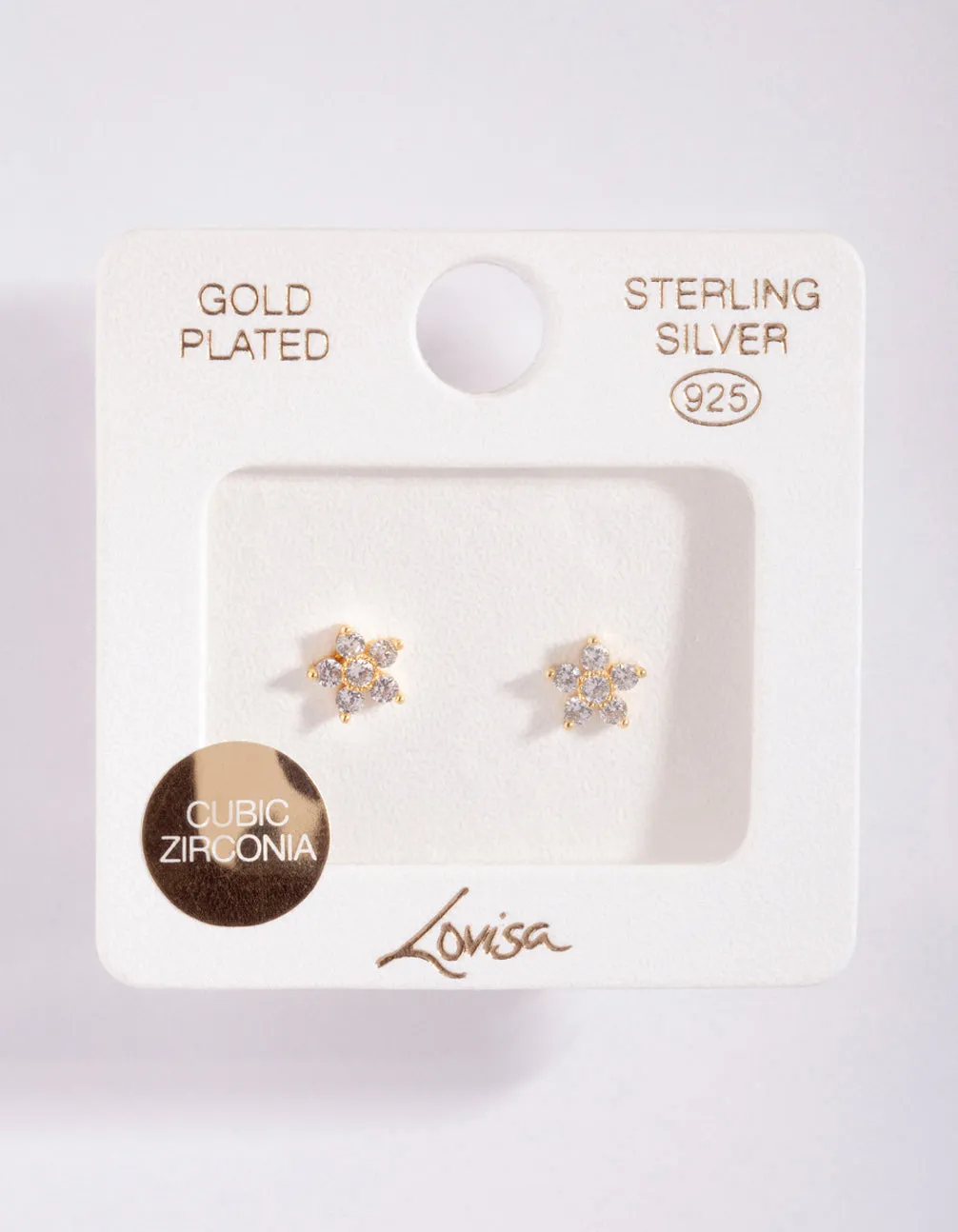 Gold Plated Sterling Silver Cubic Zirconia Flower Stud Earrings sold by lovisa