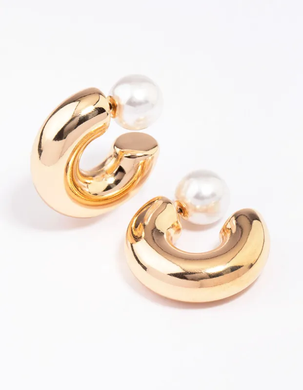 Gold Smooth Pearl C-Shaped Hoop Earrings sold by lovisa