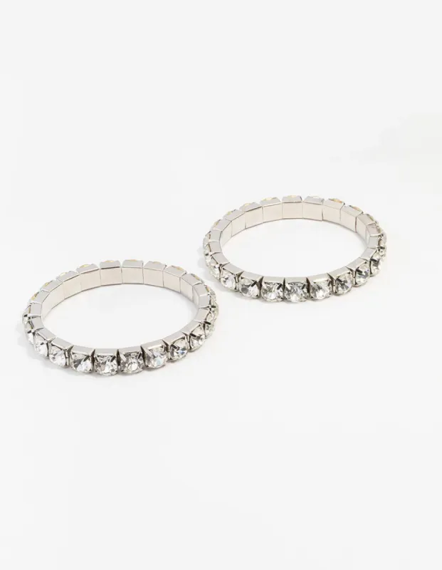 Rhodium Diamante Stretch Bracelet 2-Pack sold by lovisa