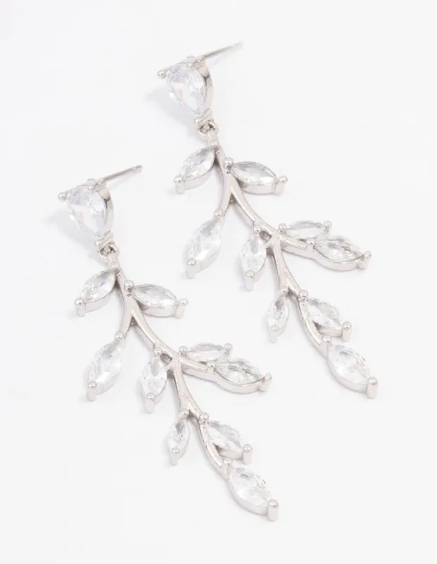 Rhodium Cubic Zirconia Leaf Drop Earrings sold by lovisa