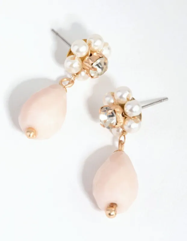 Beaded Pearl Flower Stone Drop Earrings sold by lovisa