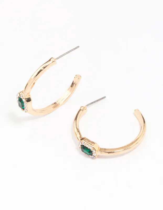 Gold Oval Halo Diamante Hoop Earrings sold by lovisa