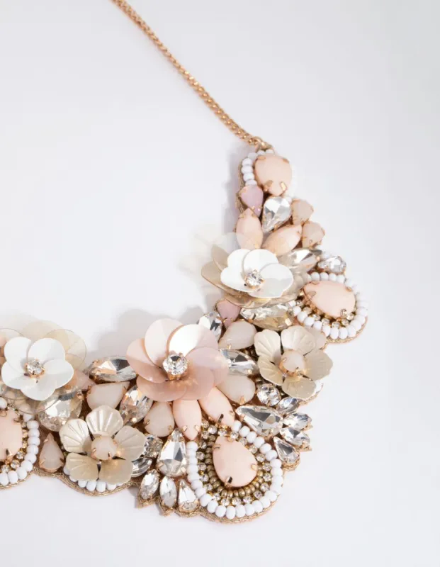 Gold Bead & Flower Bib Necklace sold by lovisa