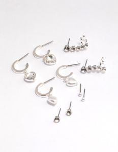 Silver Diamante Pearl Heart Mixed Earring Hoop 5-Pack sold by lovisa
