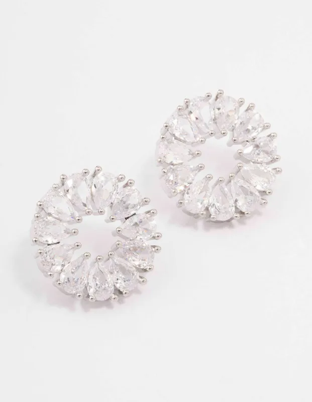 Rhodium Cubic Zirconia Pear Wreath Stud Earrings sold by lovisa
