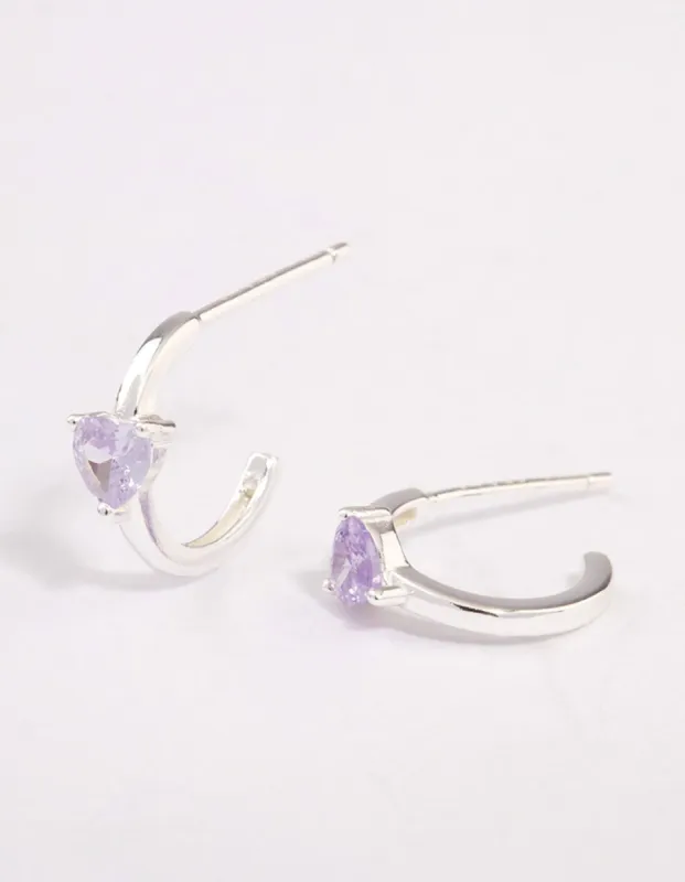 Sterling Silver Amethyst Heart Hoop Earrings sold by lovisa