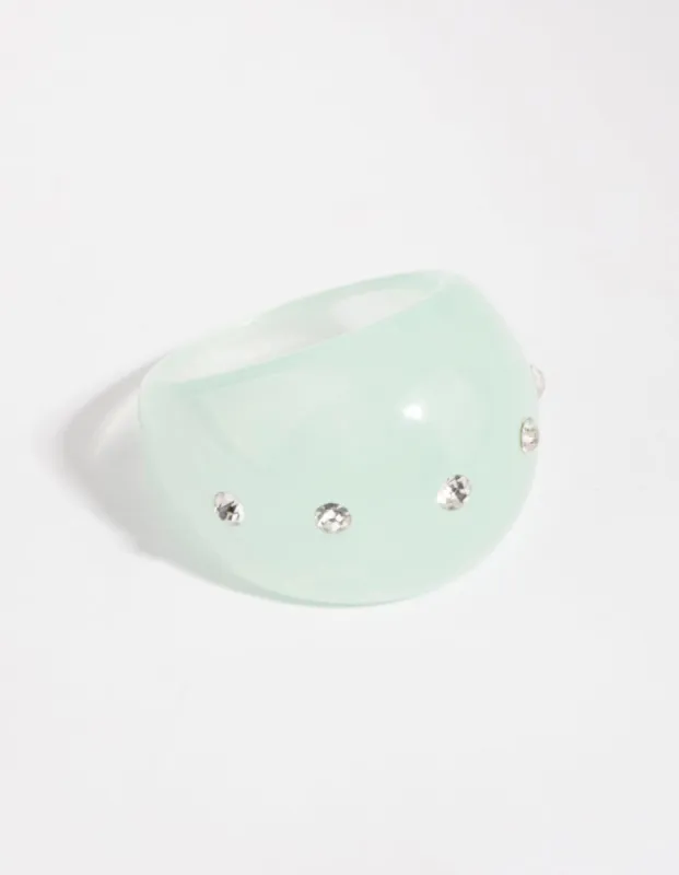Marble Green Plastic Diamante Ring sold by lovisa