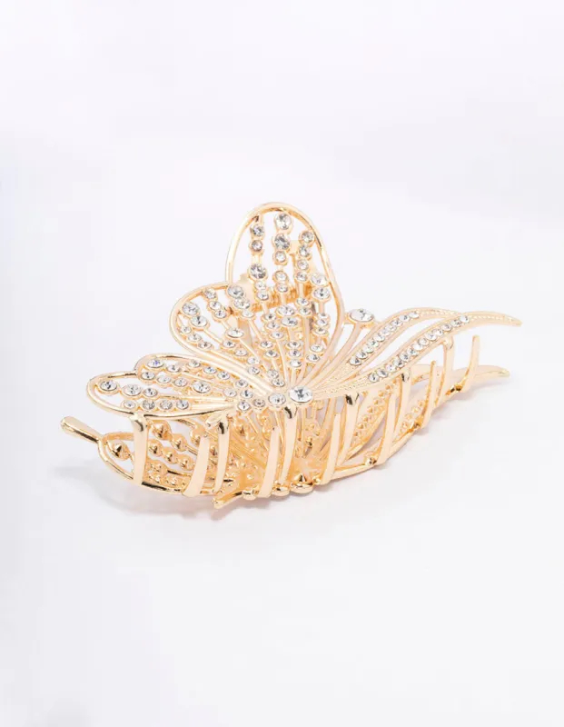 Gold Diamante Large Butterfly Hair Claw Clip sold by lovisa