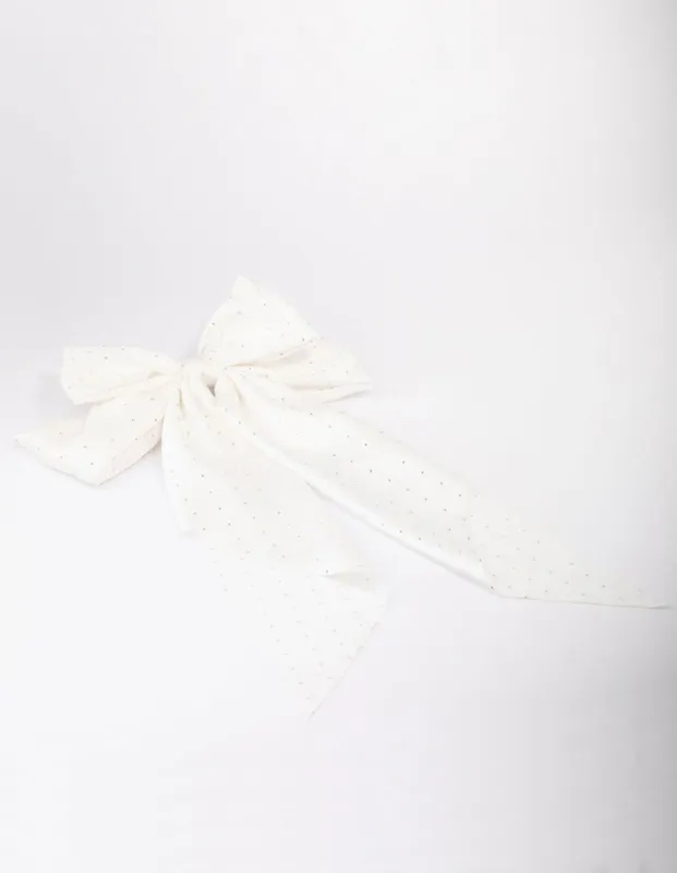 White Fabric Satin Drop Bow Hair Clip sold by lovisa
